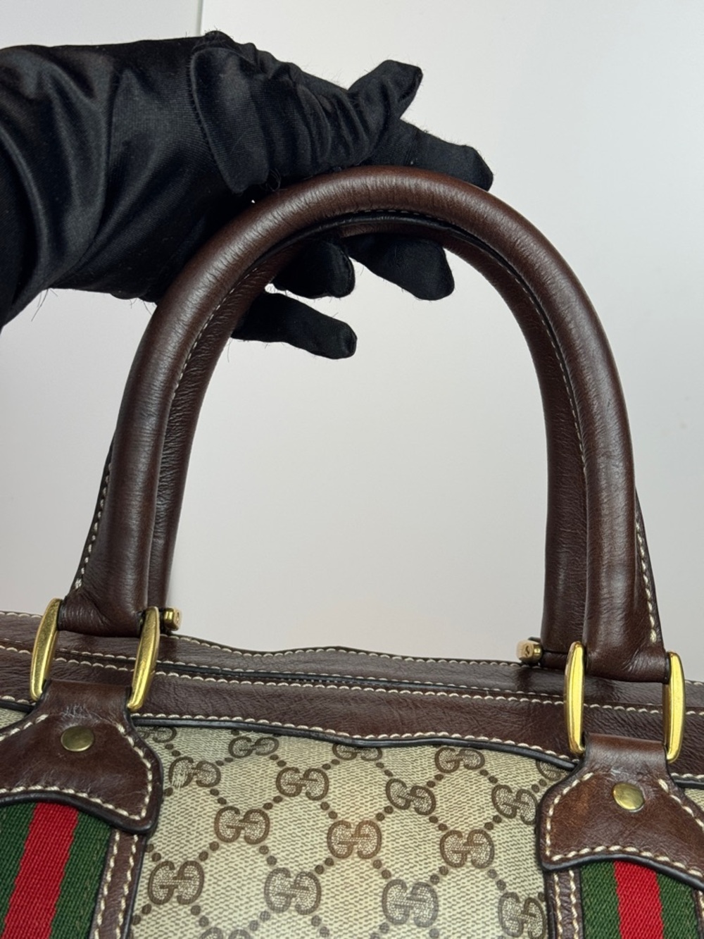 Gucci Green/Brown Web Canvas Duffel Bag - Picture 12 of 16
